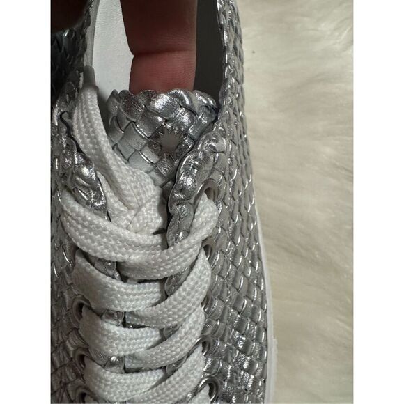 Stuart Weitzman woven metallic leather sneakers silver 38 - Picture 2 of 15